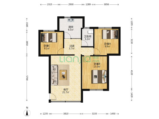 美乐村 3室1厅1卫 84平方