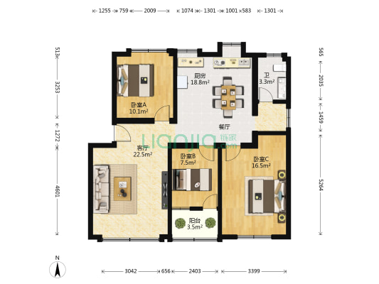 南铁北四区 3室1厅1卫 105平方