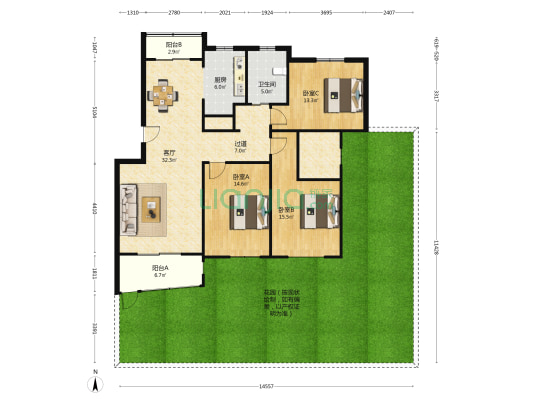 融园 3室1厅1卫 128平方