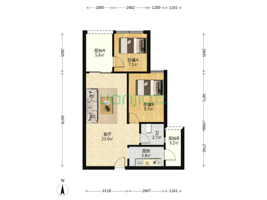 圣堡莱公馆 2室1厅1卫 73平方