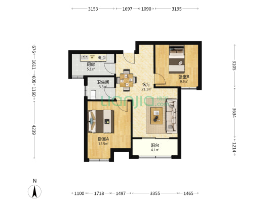 金丝园 2室1厅1卫 78平方