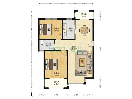 金盘名邸 2室1厅1卫 96平方