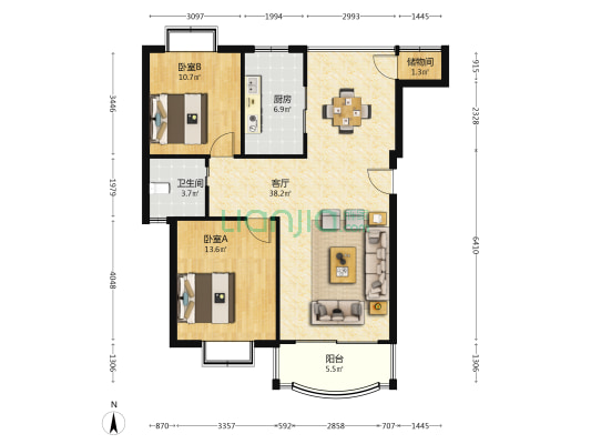日月新殿东区 2室1厅1卫 101平方