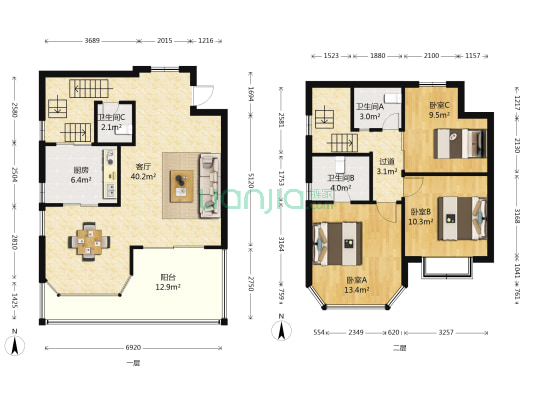绿中海 3室1厅3卫 185平方