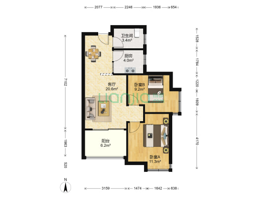 一里洋房 2室1厅1卫 69平方