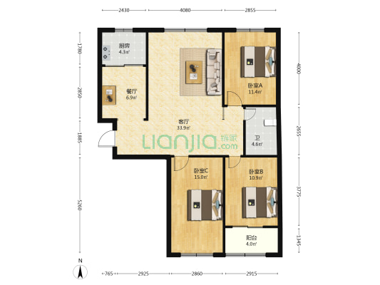 荣兴国际城 3室2厅1卫 120平方