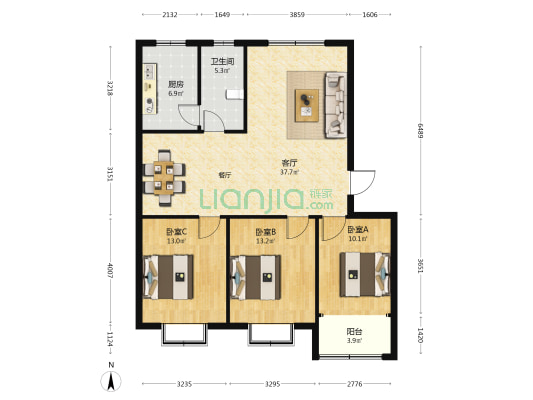 天水盛和苑 3室1厅1卫 118平方