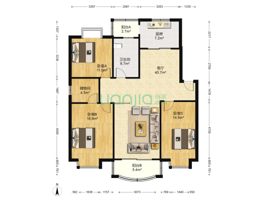 天和苑东区 3室1厅1卫 129平方