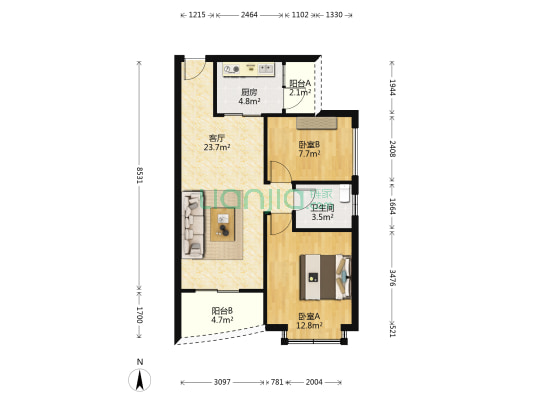 帝豪碧湖花园 2室1厅1卫 71平方