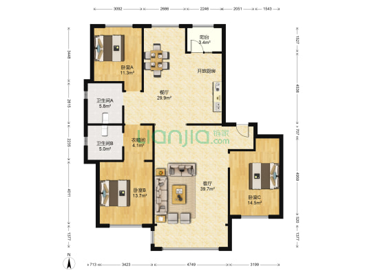 招商贝肯山四期 3室2厅2卫 189平方