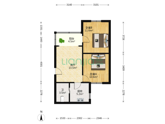 兴隆1到7号 2室1厅1卫 60平方