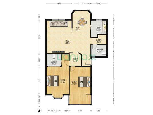 绿扬花园 2室2厅2卫 130平方