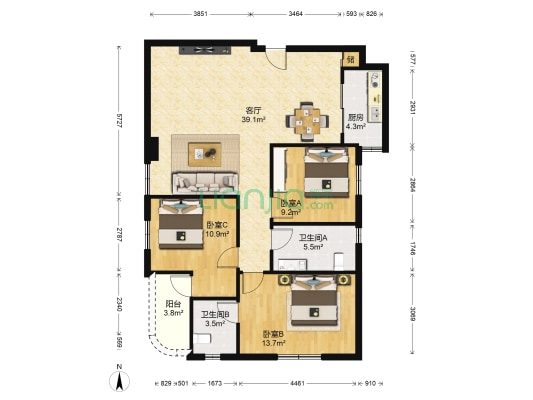 宝龙花园3室2厅115 3平米 深圳龙岗区布吉街宝龙花园二手房 深圳链家