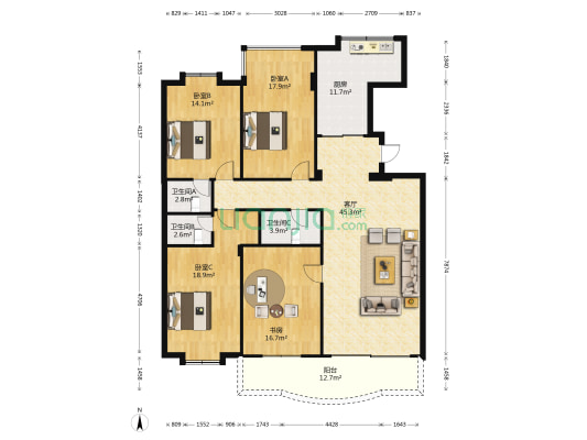 东方明珠 4室1厅3卫 157平方