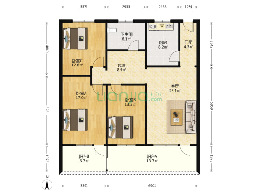 南珠大厦 3室1厅1卫 144平方