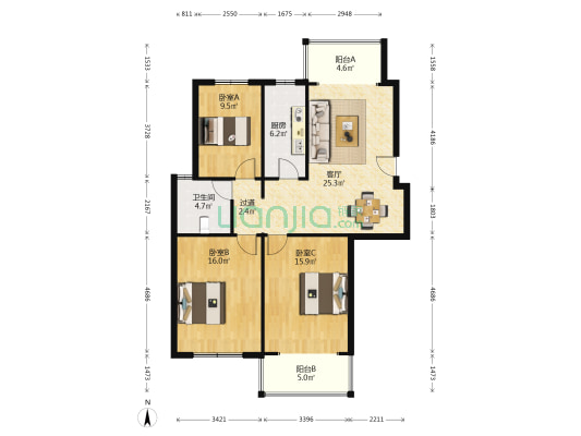 知行学府 3室1厅1卫 115平方