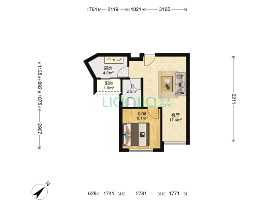 华宇2008公寓 1室1厅1卫 44平方