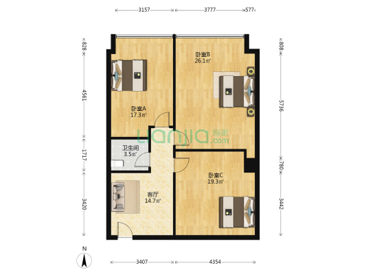 华亨国际 3室1厅1卫 131平方