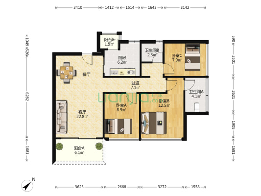 龙光·玖龙玺 3室1厅2卫 98平方