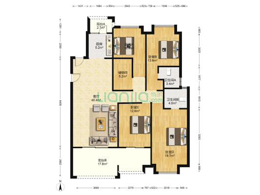 博达外滩 4室1厅2卫 155平方