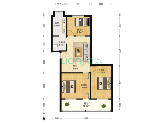 莲武路 3室1厅1卫 84平方