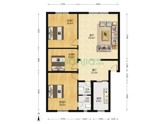 金桥商住楼 3室2厅2卫 123平方