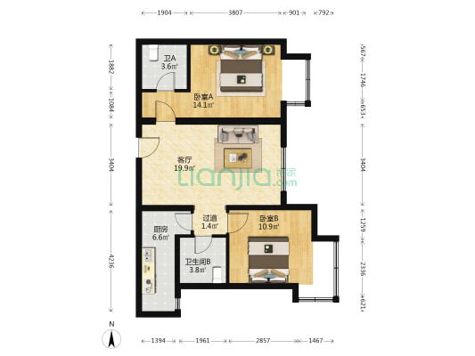 北京东湾 2室1厅2卫 88平方