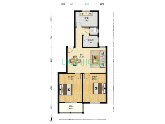 农民公寓 2室1厅2卫 85平方