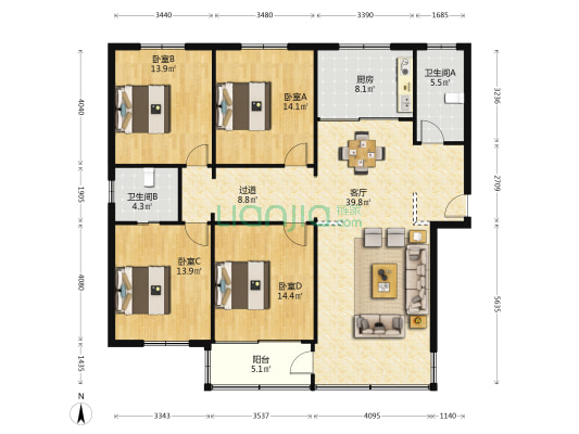 高速住宅 4室1厅2卫 146平方
