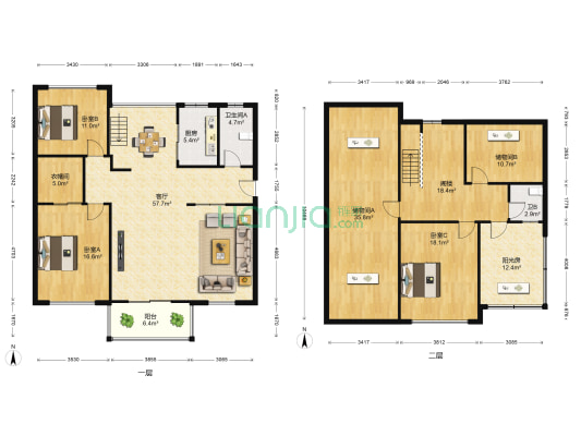 北大金城 3室1厅2卫 118平方