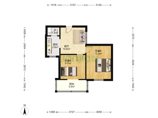 苦楝子小区 2室1厅1卫 58平方