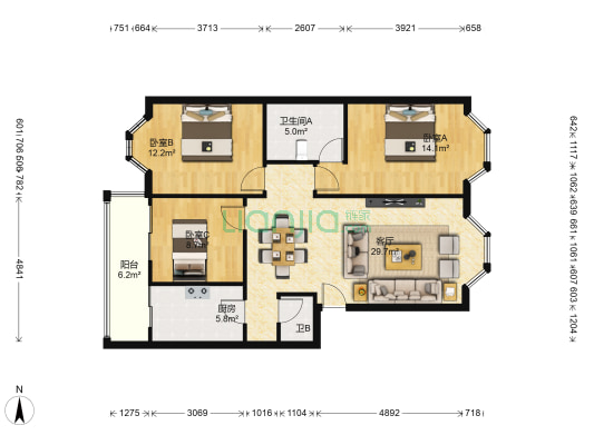 七彩人生 3室1厅2卫 113平方
