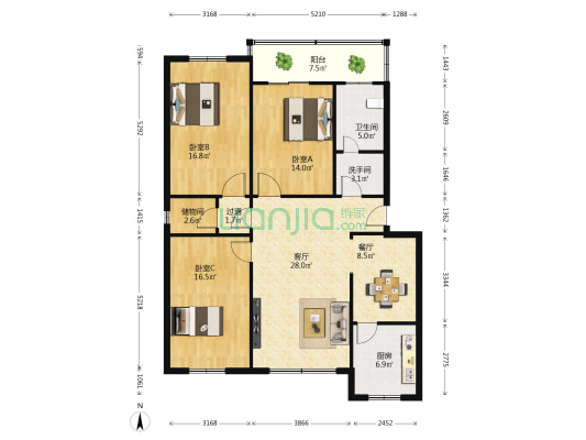 颐合西区 3室2厅2卫 128平方