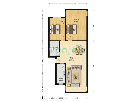广西建工集团四公司职工住宅 2室1厅1卫 96平方