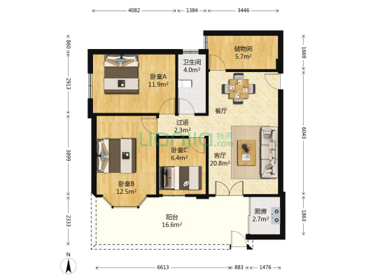 富庭雅园北区 3室1厅1卫 82平方
