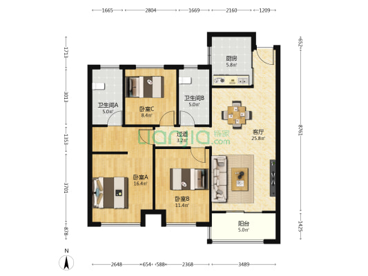 仁恒城市星光雅苑 3室1厅2卫 112平方