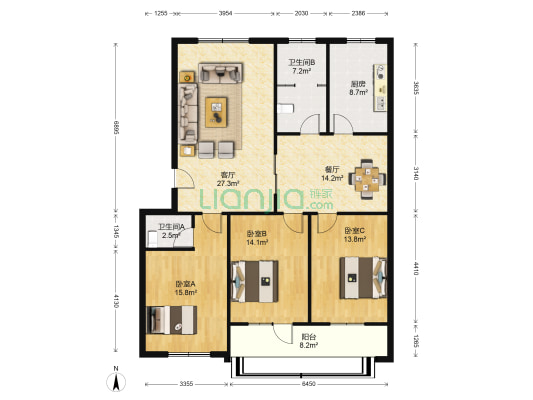 廉东大街37号 3室2厅2卫 139平方