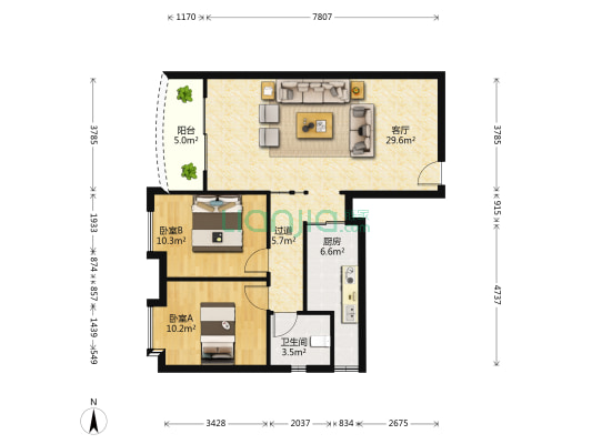 明华轩 2室1厅1卫 91平方
