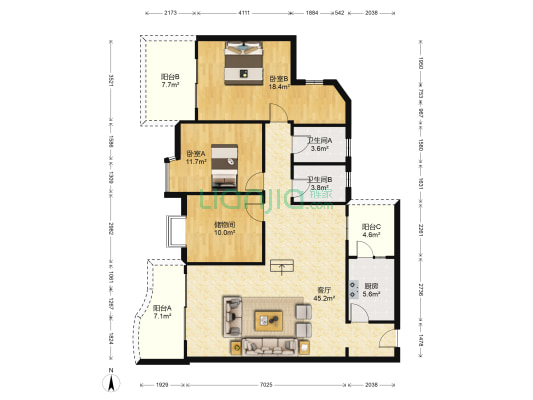 重庆法苑小区 2室1厅2卫 150平方