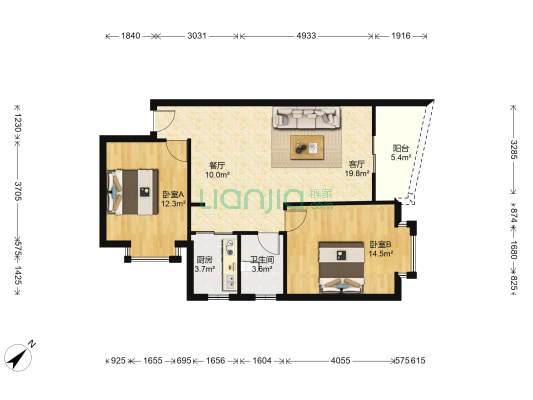 华丰花园五区 2室2厅1卫 85平方