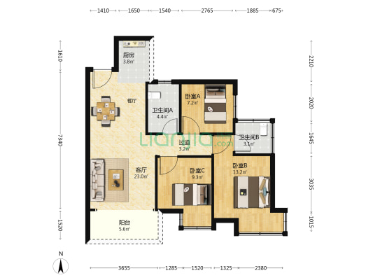 汇宇·庾上云庭 3室1厅2卫 85平方