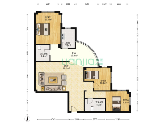 农业银行家属院 3室1厅2卫 126平方