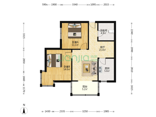 融田绿洲 2室1厅1卫 80平方