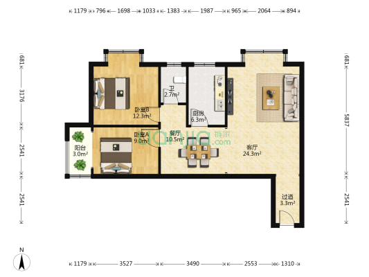 东玺门 2室2厅1卫 91平方
