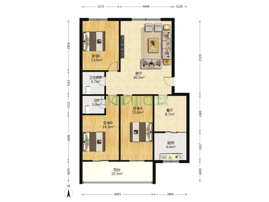 斜口小区 3室2厅2卫 129平方