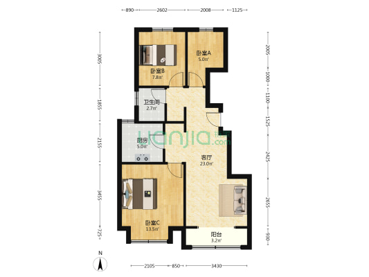 金地世纪城格林郡 3室1厅1卫 89平方