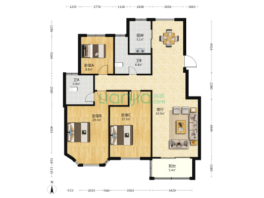 东方艺墅 3室1厅2卫 142平方