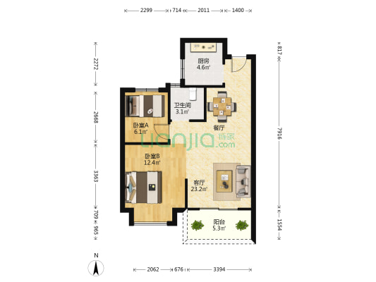洛塘滨河郡 2室1厅1卫 70平方