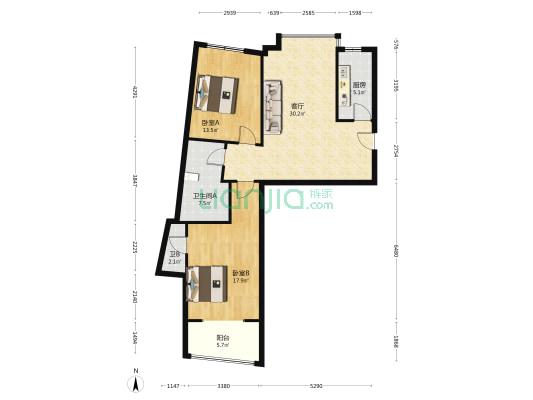 君临天下御景园 2室2厅 南-户型图