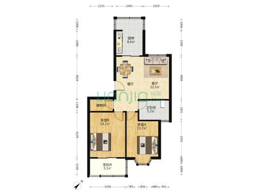 城城金岛苑 2室1厅1卫 89平方